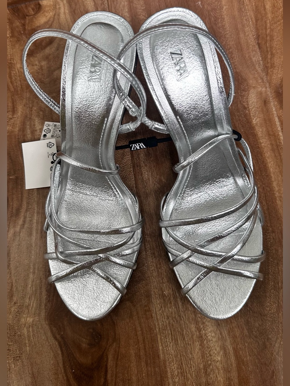 Zara Metallic Silver Strappy Slingback Heels